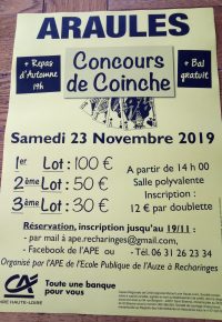 Concours de coinche à Araules 23/11/2019