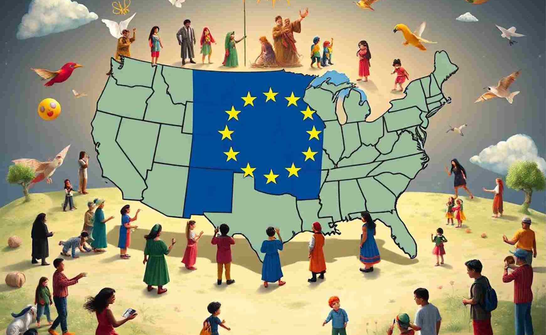 illustration utopie achetons les US générée par IA