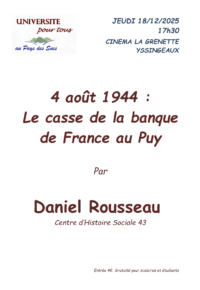 Conférence – 4 août 1944, le casse de la banque de France au Puy