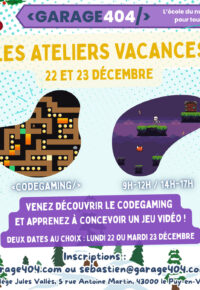 Ateliers de Noël CodeGaming – Crée ton jeu vidéo en une journée